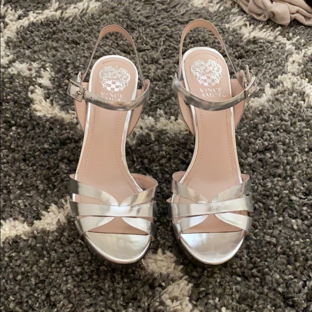 Vince Camuto Silver heels in perfect condition!